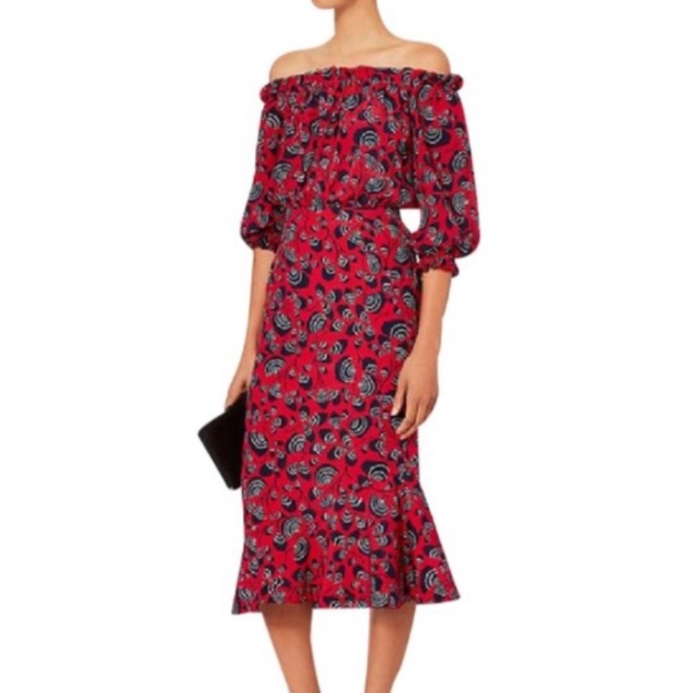 Saloni Grace Midi off shoulder dress